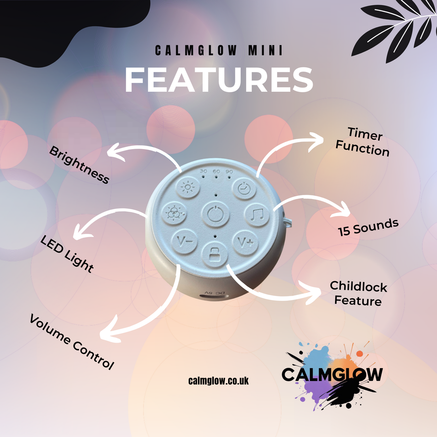 CalmGlow™ Mini White Noise Machine with LED Light