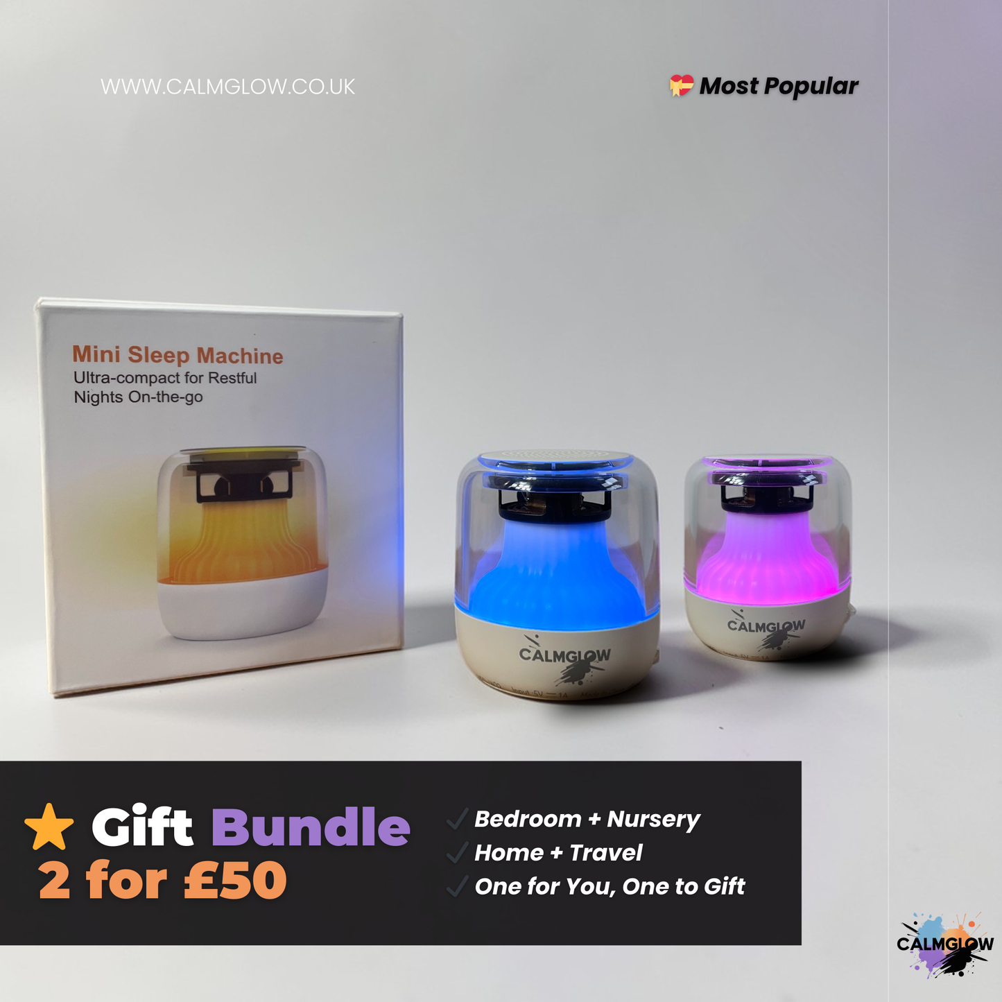 CalmGlow™ Mini White Noise Machine with LED Light