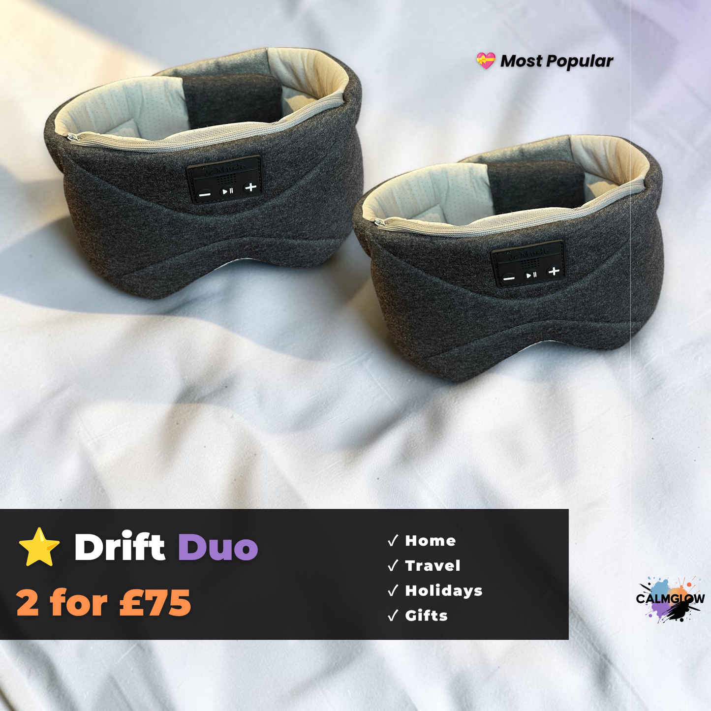 CalmGlow™ Drift Wireless Sleep Mask & White Noise Machine