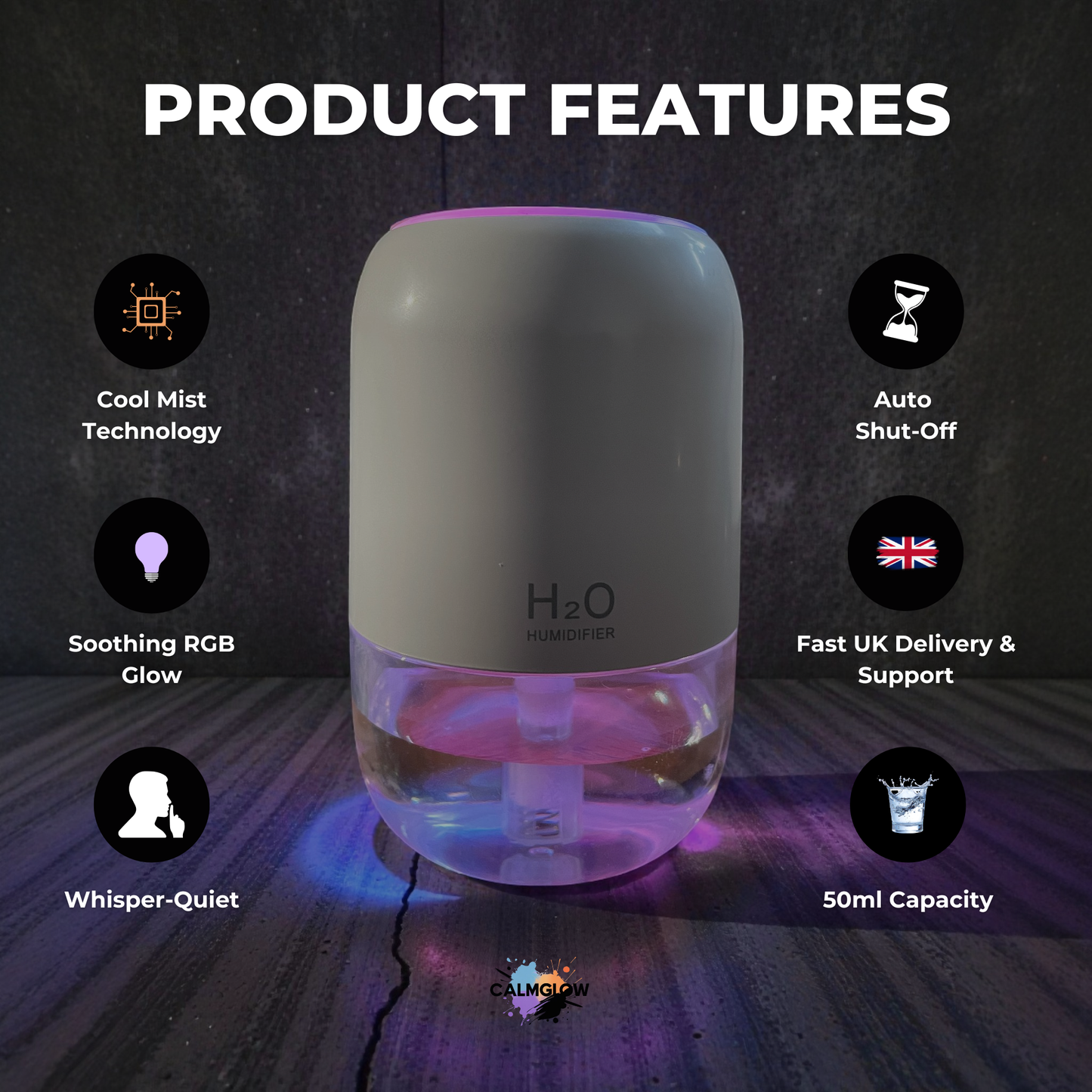 CalmGlow™ Mini Humidifier with Ambient RGB Light