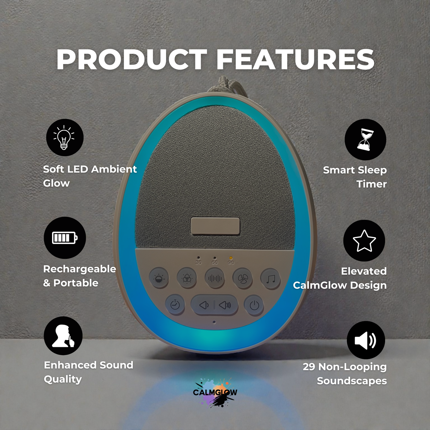 CalmGlow™ White Noise Machine Plus with LED Light