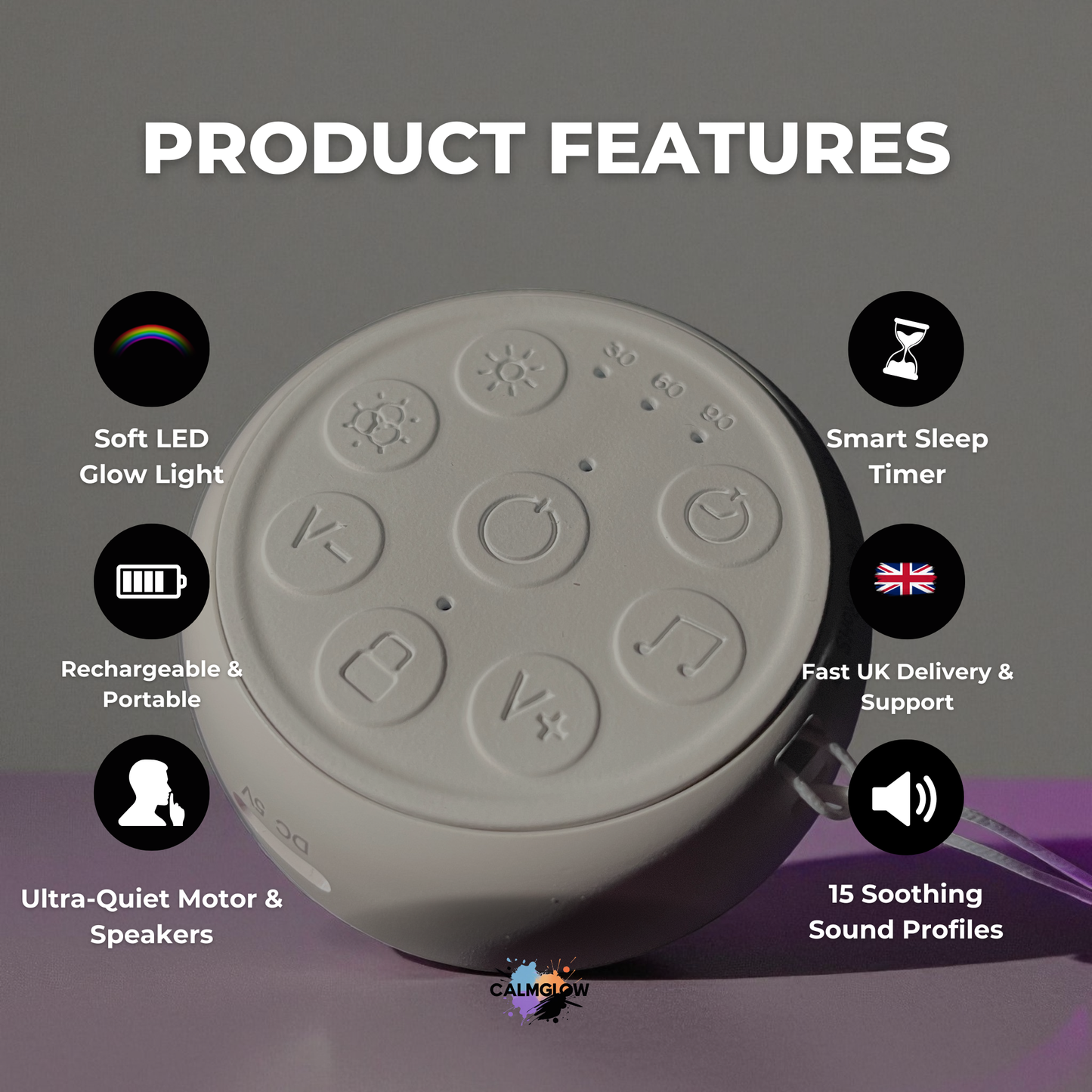 CalmGlow™ Mini White Noise Machine with LED Light